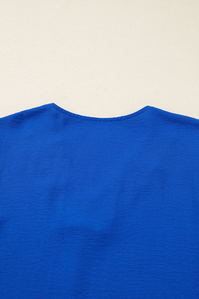 Women's Cerulean Blue V-Neck Shift Dress with Ruffle Trim