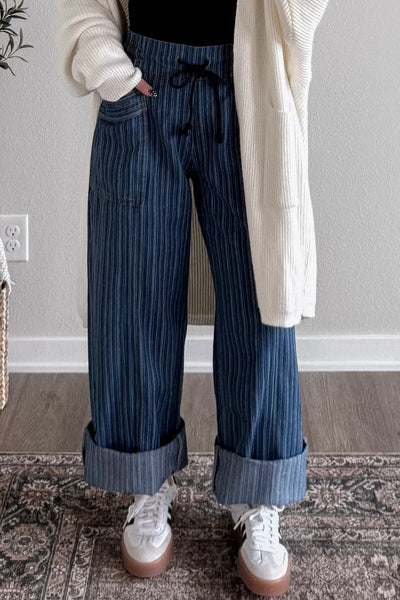 Women's Trendy High-Waisted Striped Jeans for Women - Stylish Casual Fit Denim Pants for Effortless Everyday Outfits