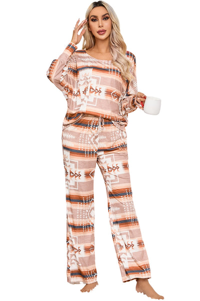 Aztec Bliss Multicolour Lounge Set with Puff Sleeves and Wide Leg Pants