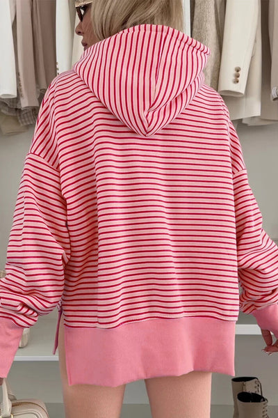 Cozy Women's Stripe Print Hoodie in Soft Cotton Blend, Relaxed Fit for Effortless Style and All-Day Comfort