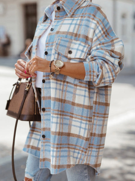 Women's Detachable Hood Plaid Flannel Shacket with Pockets