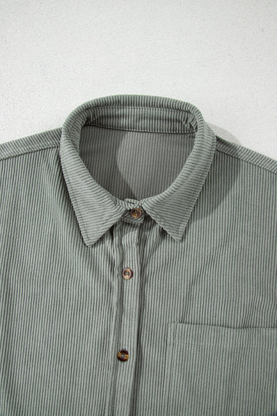 Women's Casual Gray Corduroy Button-Up Shirt with Pockets - Chic Everyday Fit for Comfort and Style