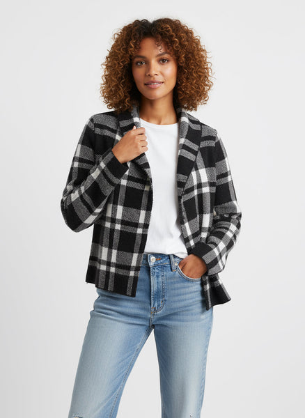 Vintage Black&White plaid wool blend Cardigan