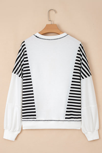 Women's Contrast Stitch Striped Patchwork Sweatshirt