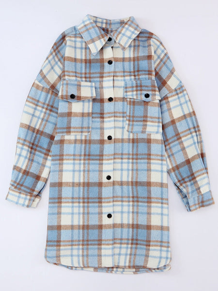 Women's Detachable Hood Plaid Flannel Shacket with Pockets