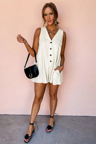Women's Linen-Blend Button-Front Romper in Jumpsuits & Rompers