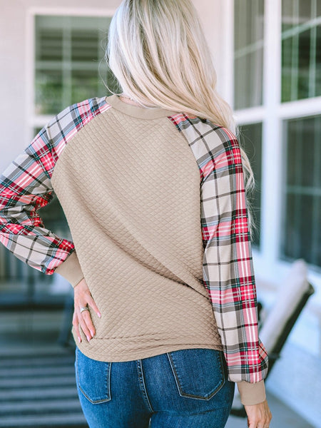 Casual Plaid Splicing Button Decor Long Sleeve Knit Hoodie