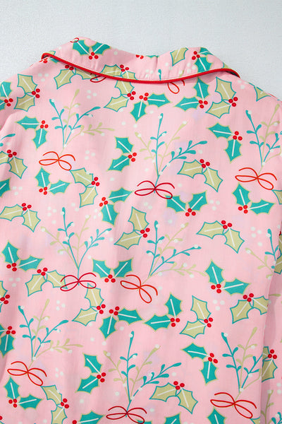 Cozy Women's Multicolor Floral Christmas Pajama Set - Relaxed Fit Holiday Sleepwear for Festive Comfort