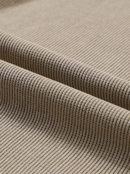 Cozy Khaki Ribbed Knit Pullover Sweatshirt with Round Neck