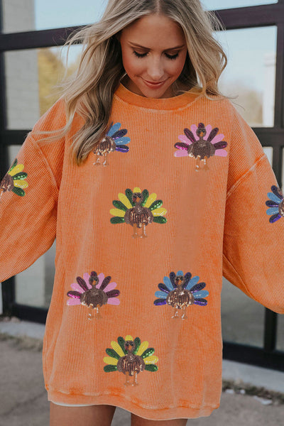 Sequined Turkey Ribbed Corduroy Oversized Sweatshirt with practical styling and dependable silhouette control.