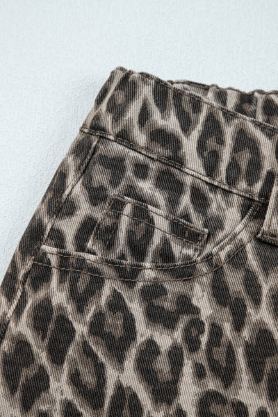 Trendy Women's Yellow Leopard Print Straight Leg Jeans - Chic Casual Fit for Effortless Style