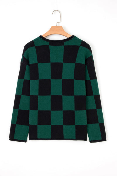 Women's Soft Knit Checked Sweater - Cozy Casual Fit for Fall & Winter Layering in Trendy Colors