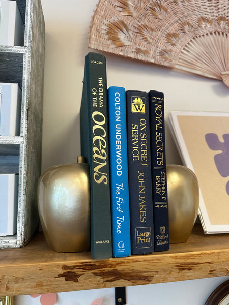 Vintage Heavyweight Gold Ceramic Apple Bookends (Set of 2)