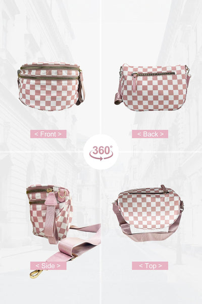 Women's Pink Checkered Waterproof Nylon Crossbody Sling Bag