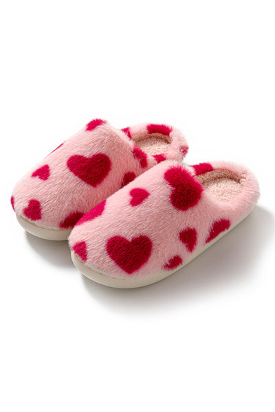 Cozy Fiery Red Heart-Shaped Women's Winter Slippers - Fuzzy, Warm Comfort for Valentine's Day and Everyday Relaxation