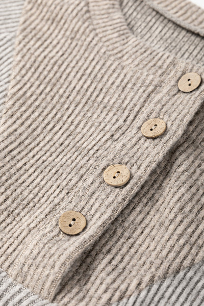 Women's Relaxed Fit Color Block Ribbed Long Sleeve Top in Jet Stream - Trendy Contrast Design for Effortless Style