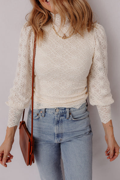 elegant women's high neck puff sleeve top in jet stream lace - chic, versatile style great for a variety of occasions with practical styling and