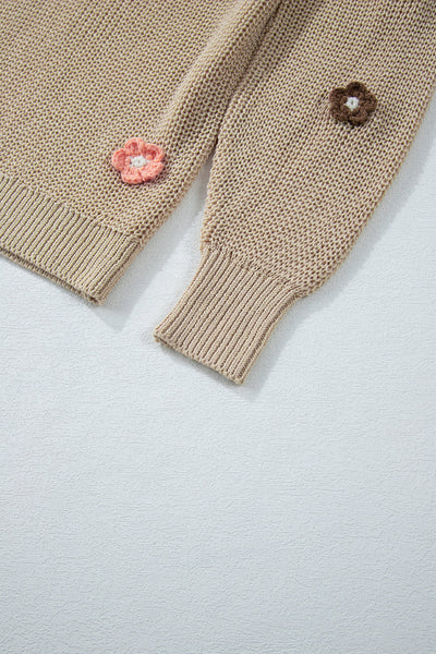 Cozy Women's Floral Embroidered Knit Sweater in Parchment - Loose Fit for Casual Outings and Everyday Comfort