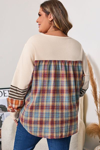 Plus Size Women's Cozy Heather Grey Waffle Knit Top - Relaxed Fit, Long Sleeve, Ideal for Layering and Comfort