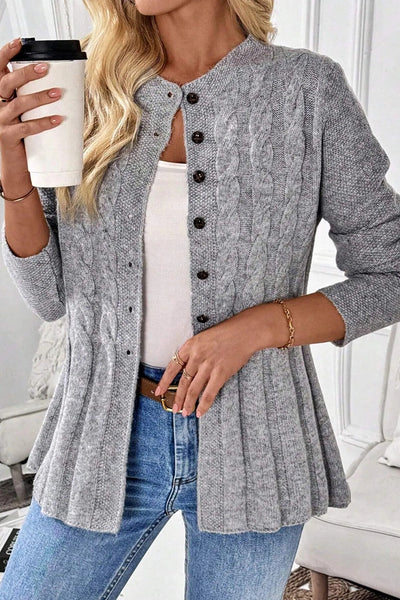 Cozy Women's High-Rise Cable Knit Cardigan Sweater in Soft Beige - Chic Layering Essential for Fall and Winter