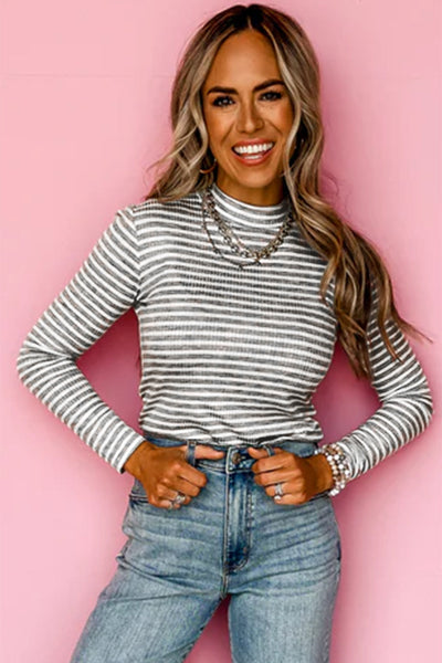 Casual Women's Striped Long Sleeve Top in Soft Cotton - Comfortable Fit for Effortless Everyday Style
