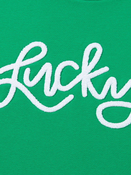 Lucky Green Alphabet Embroidered Chenille Crewneck Sweatshirt
