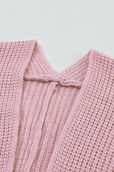 Soft Pink Oversized Women's Cardigan with Fold-Over Sleeves and Open Front  Ideal for Cozy Layering and Casual Style