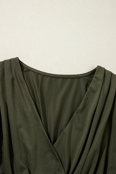 Moss Green Long Sleeve Ruched Wrap Bodysuit for Women - Chic, Comfortable Fit Perfect for Casual or Dressy Occasions