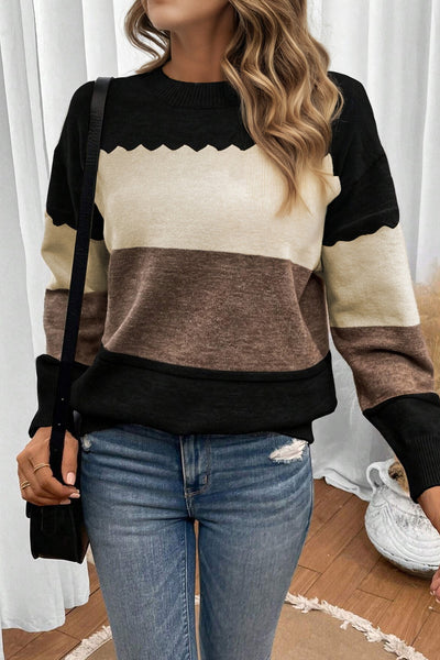 Cozy Women's Color Block Knit Sweater - Stylish Fall and Winter Essential for Effortless Warmth and Comfort
