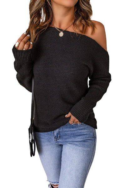 Elegant Off-The-Shoulder Black Knit Sweater