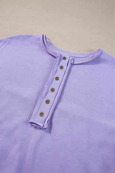 Women's Trendy Lilac Sequin Patchwork High Low Henley Sweatshirt - Stylish and Comfortable Pullover for Effortless Chic