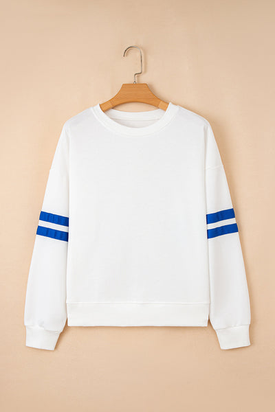 Cozy Cotton Blend Women's Varsity Striped Sweatshirt - Stylish Casual Fit for Effortless Everyday Comfort