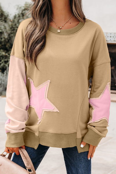 Women's Star Patchwork Relaxed Sweatshirt in Sage and Blush with practical styling and dependable silhouette control.
