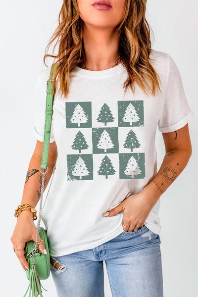 Vintage Christmas Tree Graphic Tee in Sage & White