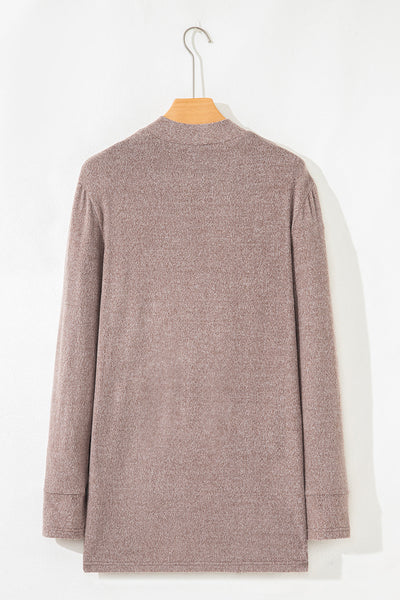 Women's Stylish Dark Khaki Open Front Knit Duster Cardigan with Contrast Pockets - Comfortable and Versatile Outerwear
