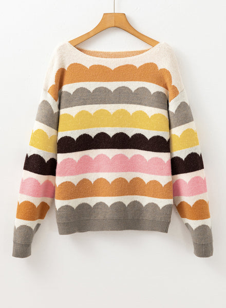 Trendy Women's Yellow Striped Balloon Sleeve Sweater - Cozy Drop Shoulder Design for Stylish Fall Fashion