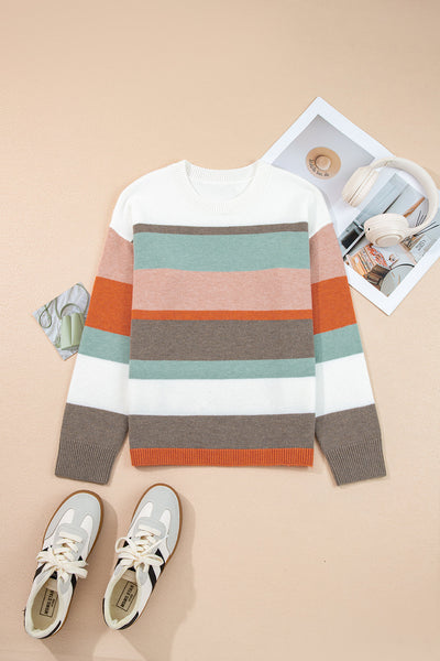Women's Multi-Color Striped Drop Shoulder Knit Sweater