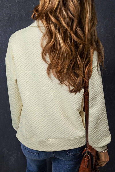 Women's Cozy Beige Textured Half-Zip Sweatshirt - Casual Collared Style for Effortless Everyday Comfort