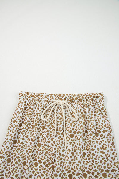 women's khaki leopard wide-leg drawstring pants made for easy styling and wardrobe coordination, with premium-like structure and finish. with