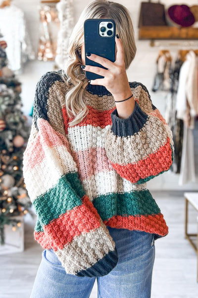 Cozy Vibrant Orange Oversized Striped Knit Sweater for Women Trendy Layering Piece for Chic Fall Style