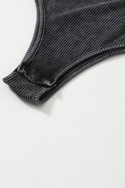 Vintage Black Ribbed Snap Button Bodysuit with Mineral Wash Hue
