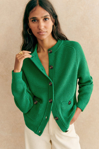 Women's Kelly Green Ribbed Knit Button-Front Cardigan