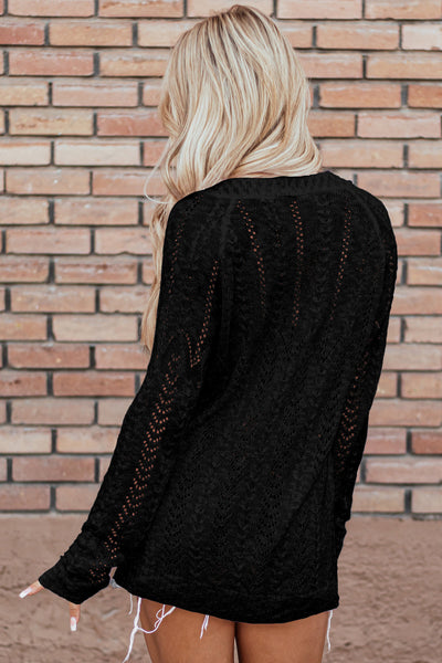 Lightweight Black Open Knit Cardigan for Women - Stylish Layered Look for Effortless Everyday Elegance