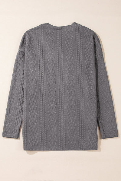 Cozy Women's Medium Grey Textured Open Front Cardigan with Pockets - Perfect for Everyday Style and Comfort