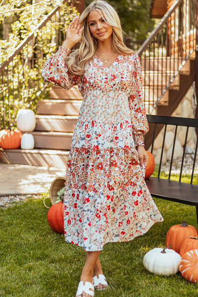 Elegant Floral Print Long Sleeve Dress for Women - Flattering Fit Perfect for Casual & Formal Events