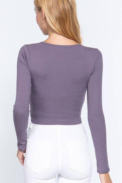 Long Sleeve Front Twisted Heavy Rib Crop Knit Top