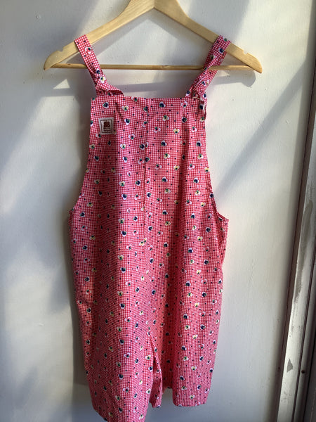 Butterflies in Ballgowns floral heart red & white Gingham Short Overalls