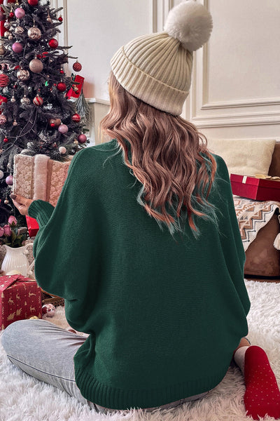Women's Cozy Blackish Green Merry Letter High Neck Sweater - Stylish Fit for Casual Outings and Everyday Wear made for easy styling and wardrobe