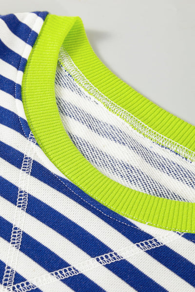 Women's Breton Stripe Cotton Sweatshirt with Neon Trim