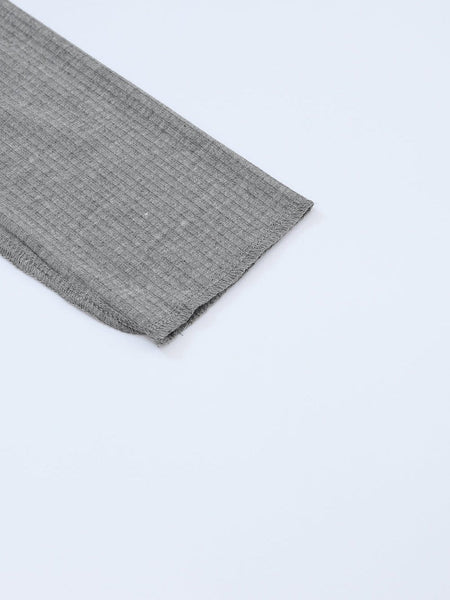 Charcoal Contrast Stitch Detail Ribbed Knit Sweater
